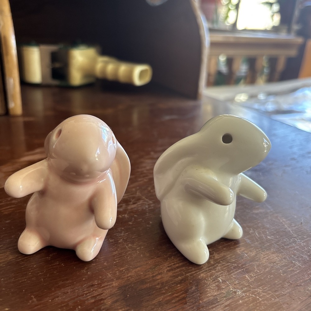 Ceramic Pink and White Bunny Rabbit Salt and Pepper Shakers